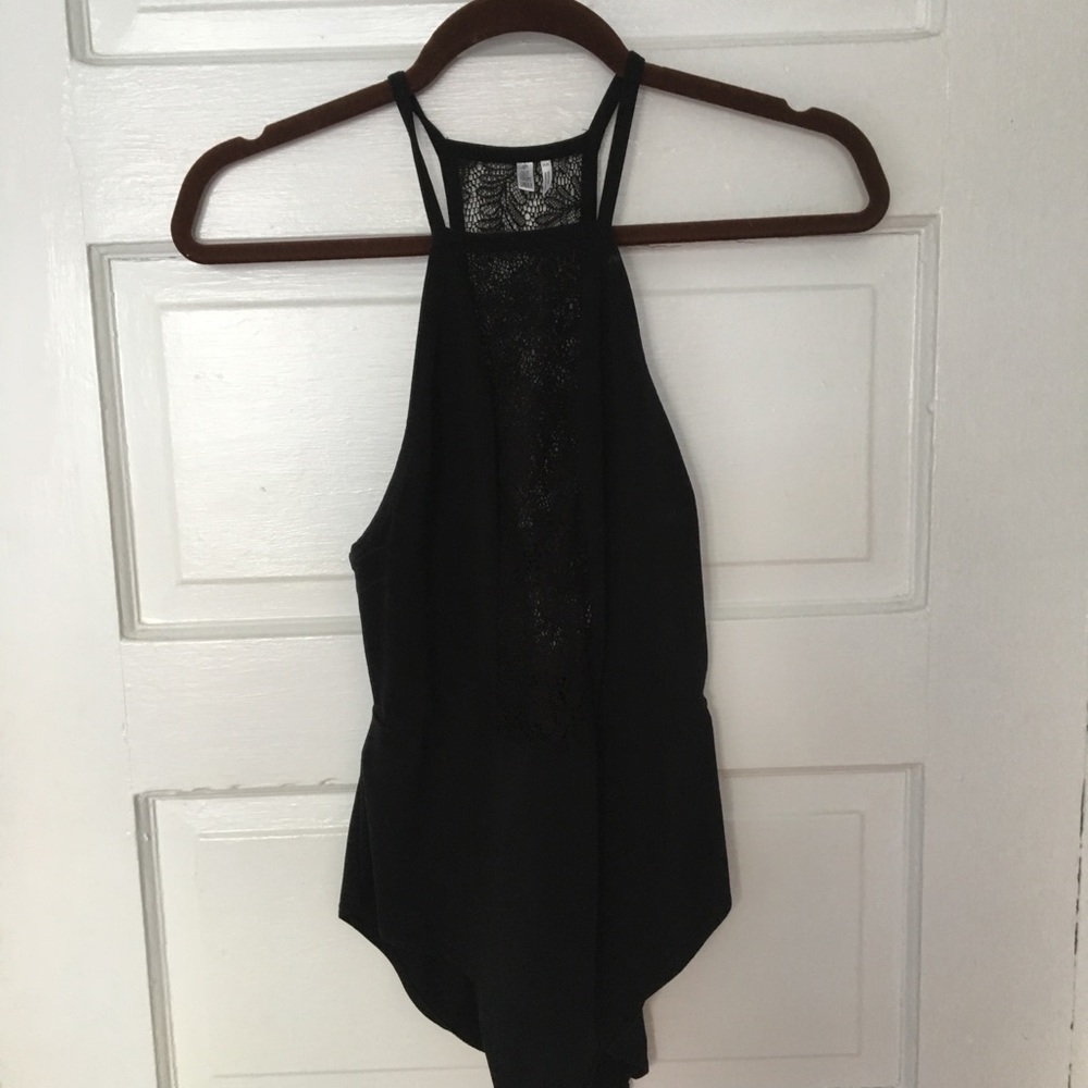 Lace detail black cami bodysuit
